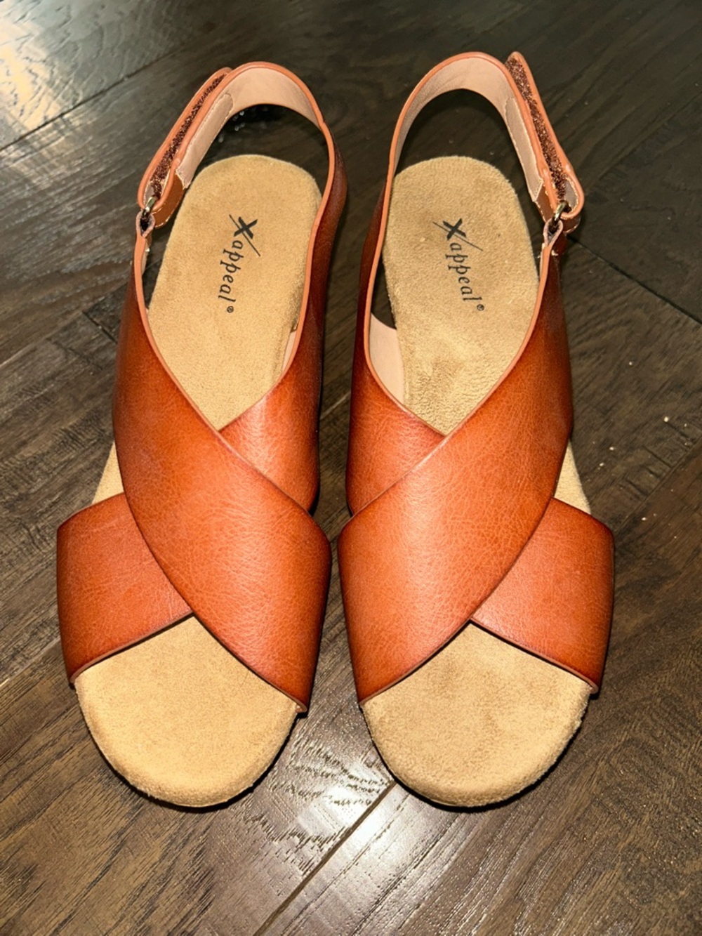 Xappeal Cork Wedge Sandals in Brown Leather-Look